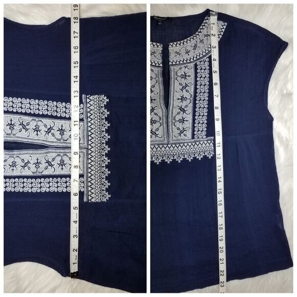 Madewell|Blue Embroidered Lace Short Sleeve Top, SMALL - Picture 4 of 5